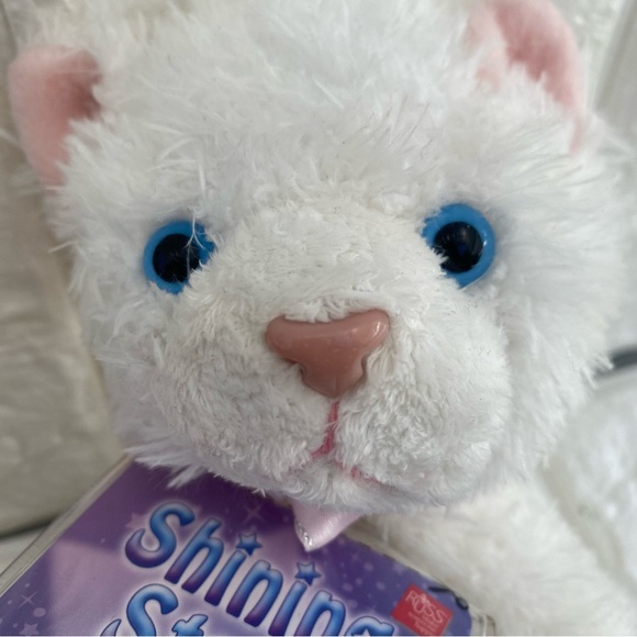 Russ Berrie Shining Stars White cat plush toy NWT code Pink Ribbon - Picture 9 of 9